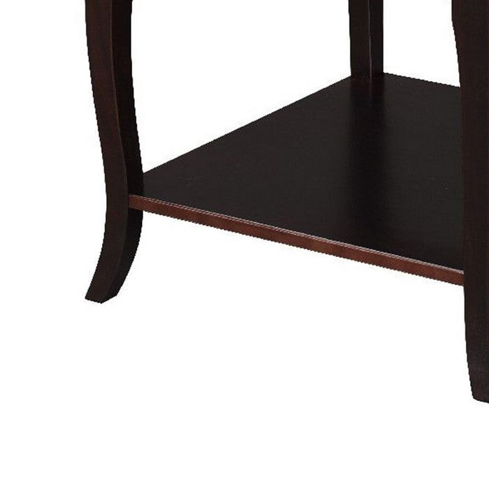 Wooden End Table with Open Bottom Shelf and Sabre Legs, Espresso Brown