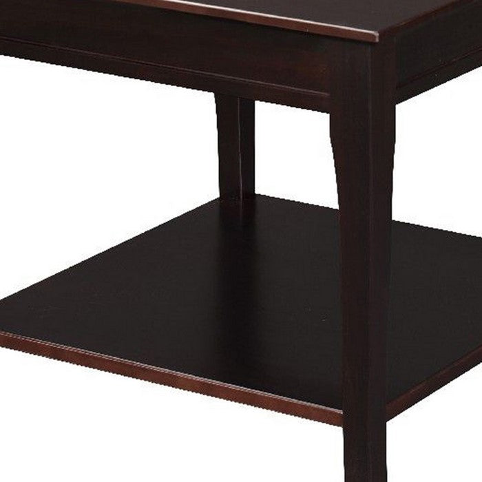Wooden End Table with Open Bottom Shelf and Sabre Legs, Espresso Brown