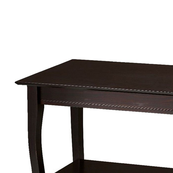 Wooden Console Table with Open Bottom Shelf and Sabre Legs, Espresso Brown
