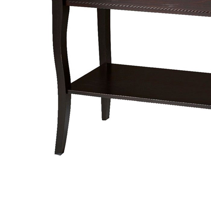 Wooden Console Table with Open Bottom Shelf and Sabre Legs, Espresso Brown