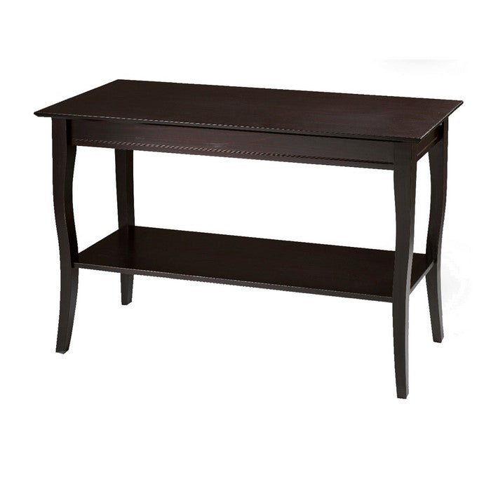 Wooden Console Table with Open Bottom Shelf and Sabre Legs, Espresso Brown