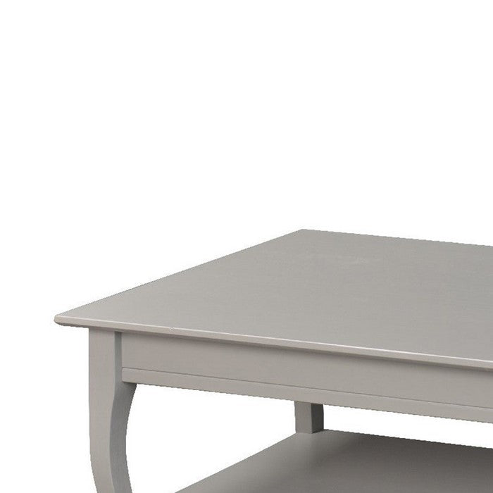 Wooden Coffee Table with Open Bottom Shelf and Sabre Legs, Gray