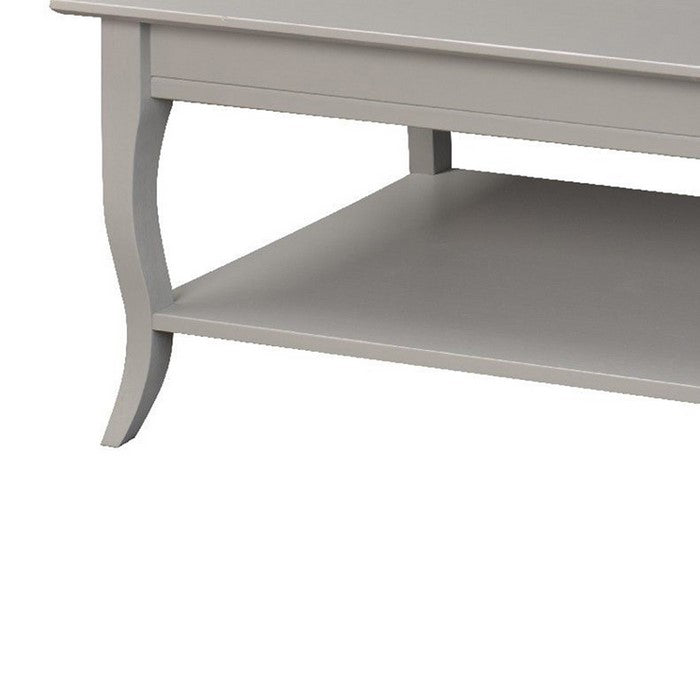 Wooden Coffee Table with Open Bottom Shelf and Sabre Legs, Gray