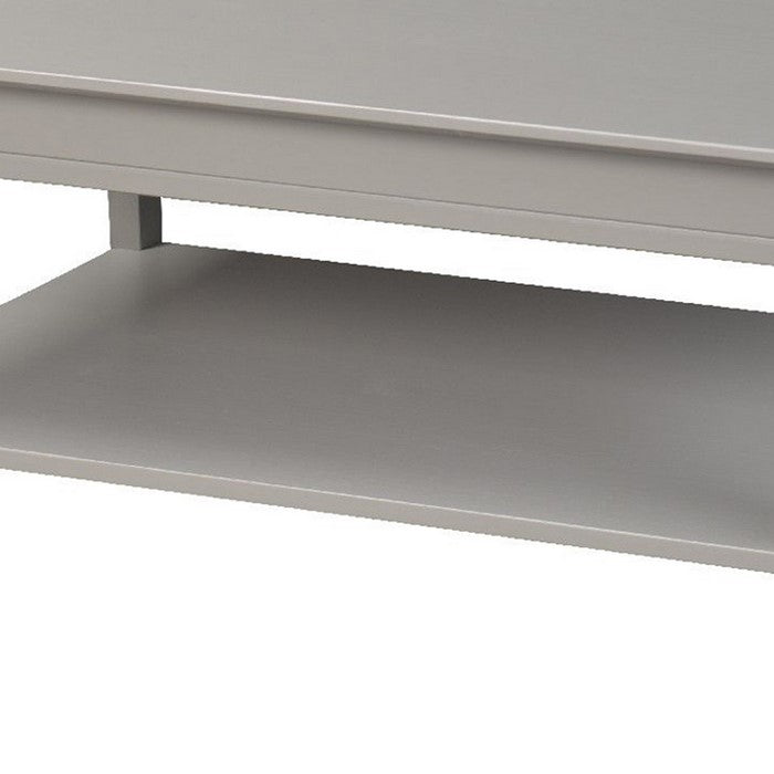 Wooden Coffee Table with Open Bottom Shelf and Sabre Legs, Gray