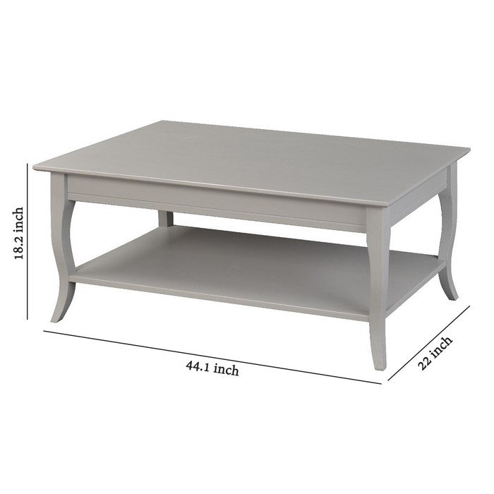 Wooden Coffee Table with Open Bottom Shelf and Sabre Legs, Gray