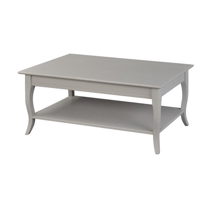 Wooden Coffee Table with Open Bottom Shelf and Sabre Legs, Gray