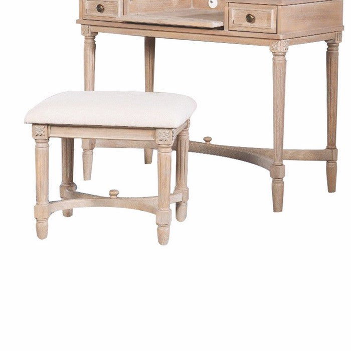 Flip Top Mirror Wooden Vanity Set with Decorative Base, Brown and Beige