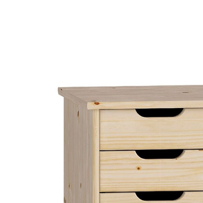 6 Drawer Rolling Storage Cart with Cut Out Pulls, Natural Brown