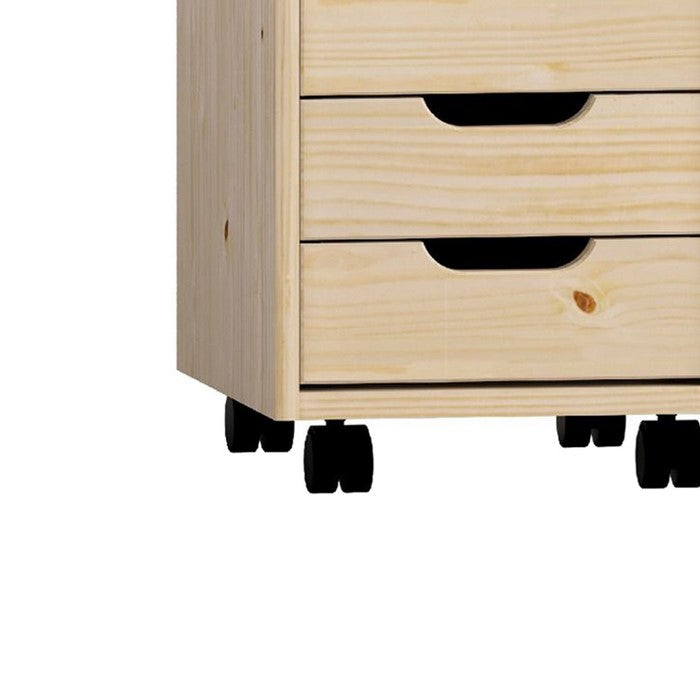 6 Drawer Rolling Storage Cart with Cut Out Pulls, Natural Brown