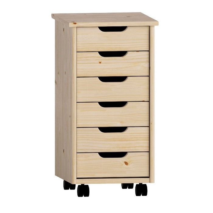 6 Drawer Rolling Storage Cart with Cut Out Pulls, Natural Brown