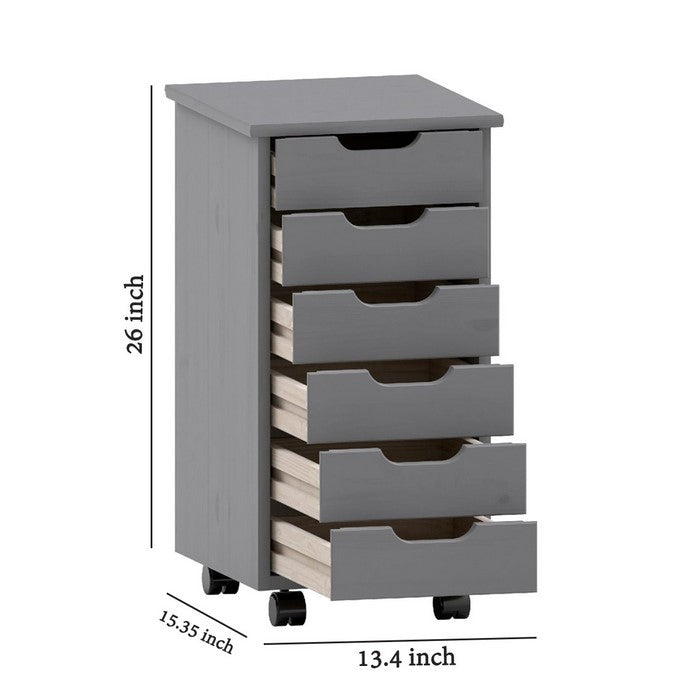 6 Drawer Rolling Storage Cart with Cut Out Pulls, Gray