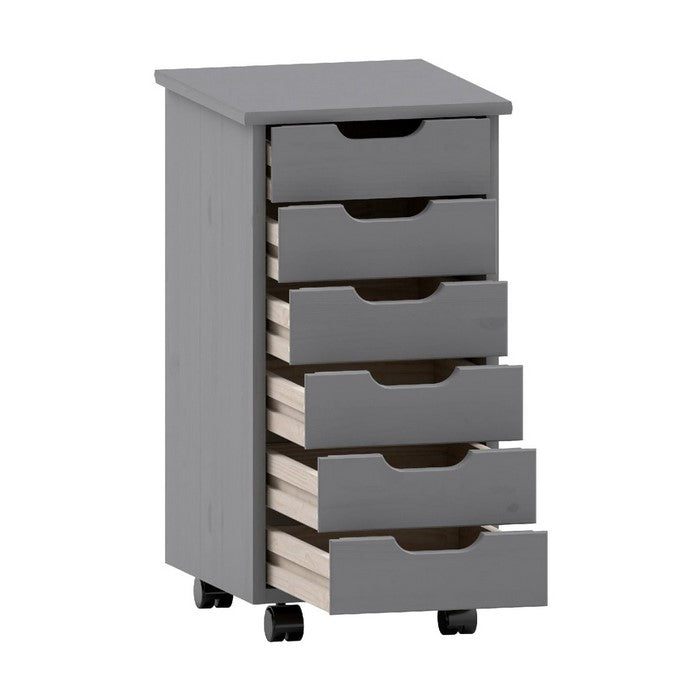 6 Drawer Rolling Storage Cart with Cut Out Pulls, Gray