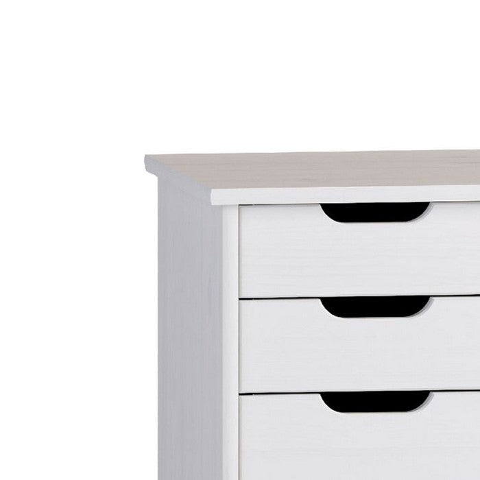 6 Drawer Rolling Storage Cart with Cut Out Pulls, White Wash