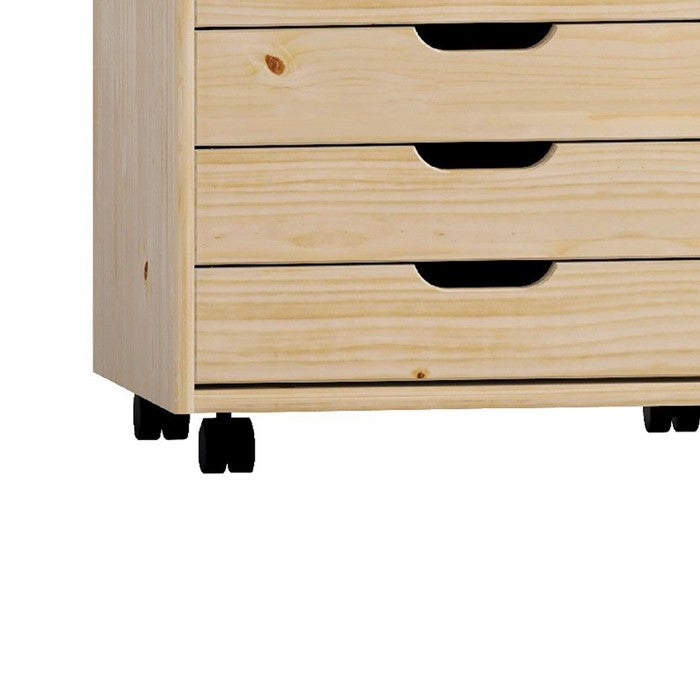 Rolling Storage Cart with Cut Out Pulls and 6 Drawers, Natural Brown