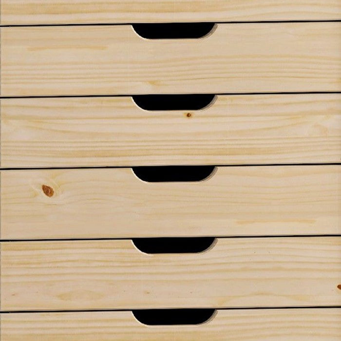 Rolling Storage Cart with Cut Out Pulls and 6 Drawers, Natural Brown