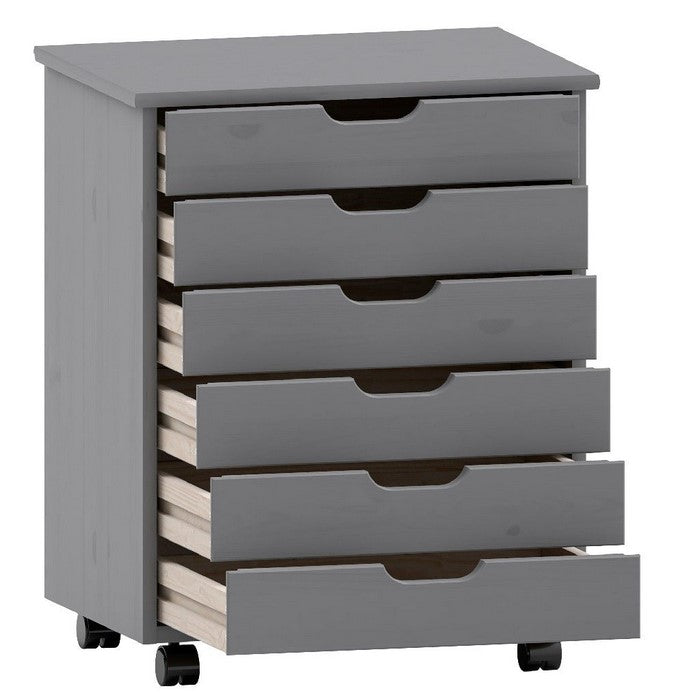 Rolling Storage Cart with Cut Out Pulls and 6 Drawers, Gray