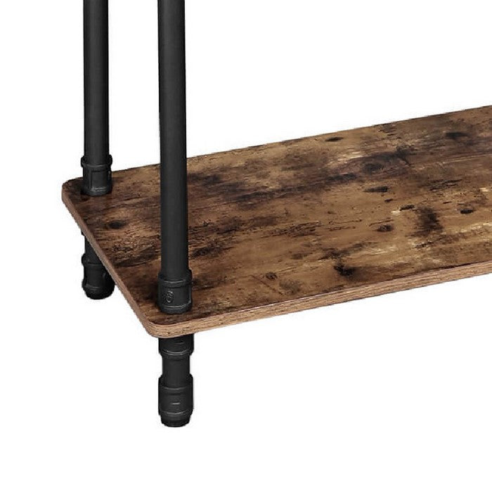 Wood and Metal Frame Console Table with Open Bottom Shelf, Rustic Brown
