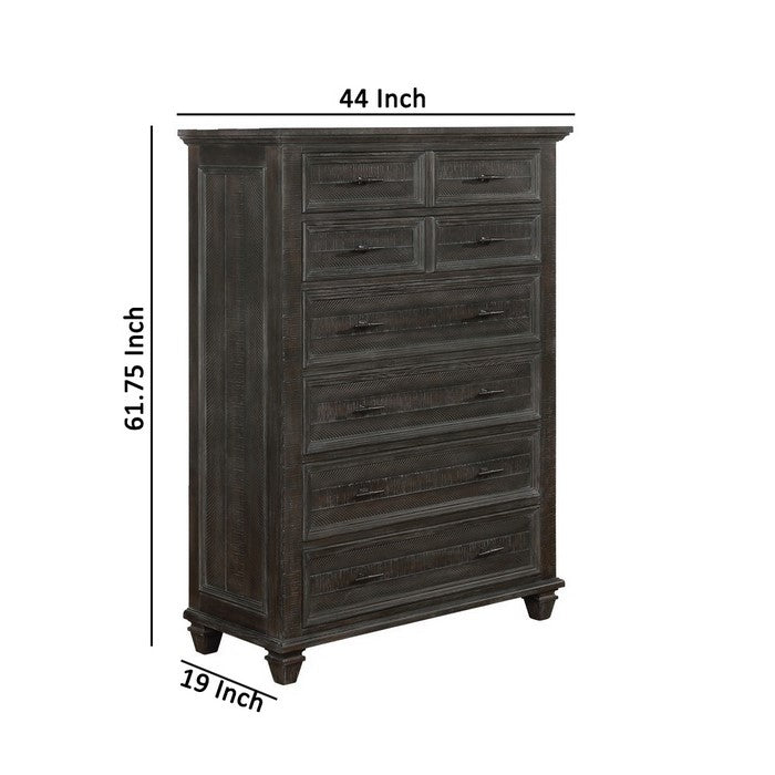 Transitional Style Wooden Chest with 8 Drawers, Dark Brown