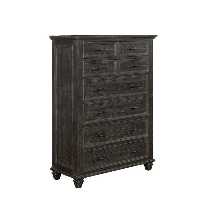Transitional Style Wooden Chest with 8 Drawers, Dark Brown