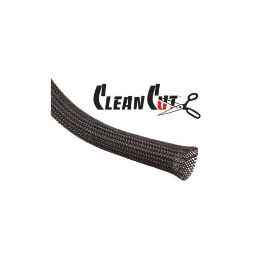 Techflex 1 Inch Flexo Clean Cut Braided Cable Sleeve - Black - 25 Feet