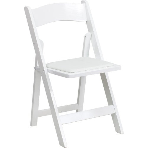 4 Pk. HERCULES White Wood Folding Chair with Padded Seat