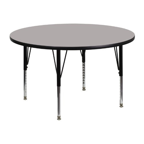 48'' Round Activity Table with 1.25'' Thick High Pressure Grey Laminate Top and Height Adjustable Pre-School Legs [XU-A48-RND-GY-H-P-GG]