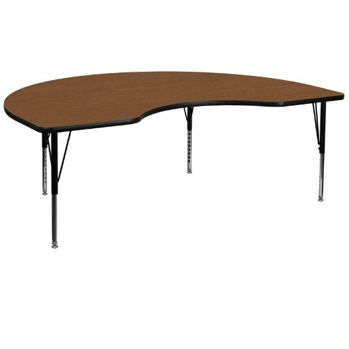 Flash Furniture 48''W x 72''L Kidney Oak HP Laminate Activity Table - Height Adjustable Short Legs