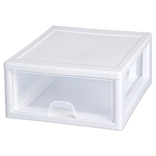 Sterilite 23018006 16 Quart/15 Liter Stacking Drawer, White Frame with Clear Drawers, 6-Pack