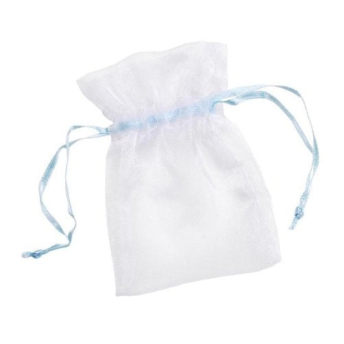 Darice White/Blue Organza Bag, 3-Inch by 4-Inch, 24-Piece