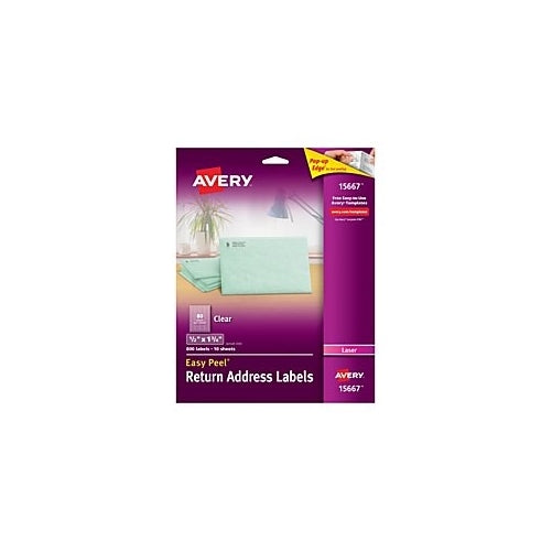 Avery Matte Frosted Clear Return Address Labels for Laser Printers, 1/2" x 1-3/4", 800 Labels (15667)