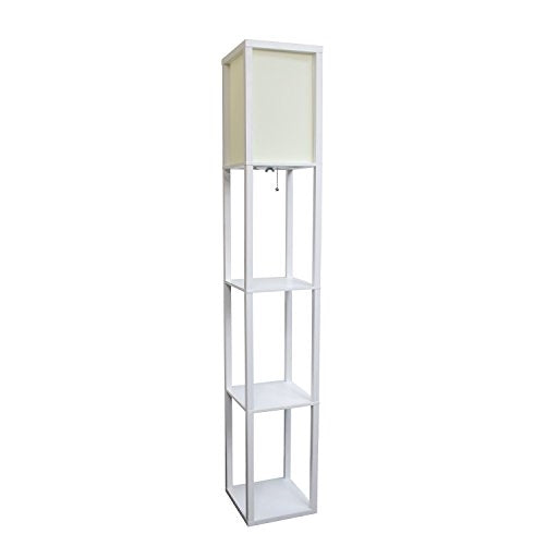 Simple Designs LF1014-WHT Floor Lamp Etagere Organizer Storage Shelf with Linen Shade, White