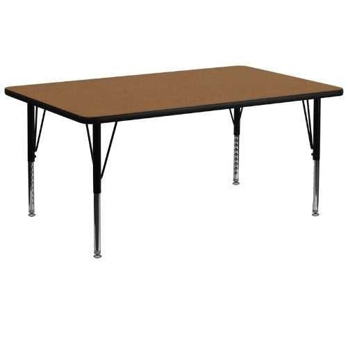 Flash Furniture 30''W x 72''L Rectangular Oak Thermal Laminate Activity Table - Height Adjustable Short Legs