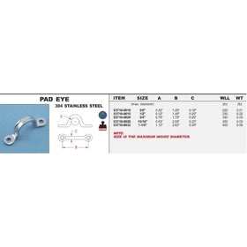 304 Stainless Steel Pad Eye 3/8" (S3710-0010) X 10 PK