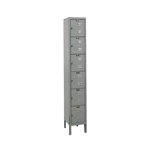 Hallowell U1288-6A-HG Hallowell Gray Steel Premium Box Locker, 1 Wide with 6 Opening, 6 Tier, 12" Width x 78" Height x 18" Depth, Assembled