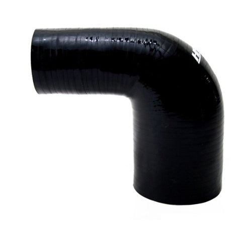 HPS HTSER90-250-300-BLK Silicone High Temperature 4-ply Reinforced 90 degree Elbow Reducer Coupler Hose, 55 PSI Maximum Pressure, 4" Leg Length on each side, 2-1/2" > 3" ID, Black