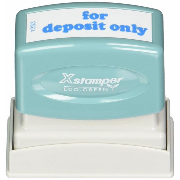 Xstamper 1333 FOR DEPOSIT ONLY, Pre Inked Laser Engraved Rubber Stamp, Blue Ink, Impression Size: 1/2" x 1-5/8"