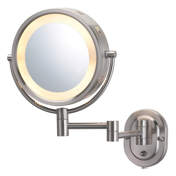 Jerdon HL65N 8-Inch Lighted Wall Mount Makeup Mirror with 5x Magnification, Nickel Finish