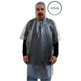 Emergency Clear Rain Poncho 3mil PVC : ( Pack of 4 Pcs )