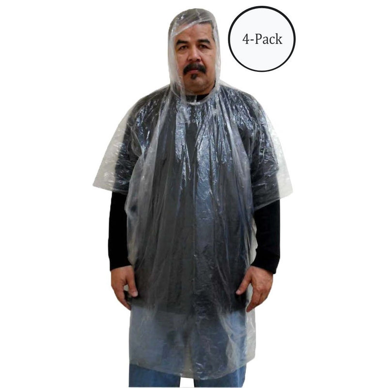 Emergency Clear Rain Poncho 3mil PVC : ( Pack of 4 Pcs )