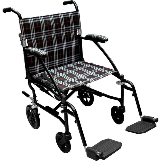 Drive Medical Fly Lite Ultra Lightweight Transport Wheelchair, Black Frame, 19"