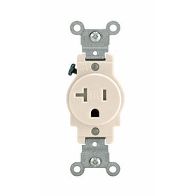Leviton T5020-T 20-Amp, 125 Volt, Narrow Body Single Receptacle, Straight Blade, Tamper Resistant, Commercial Grade, Grounding, Ivory