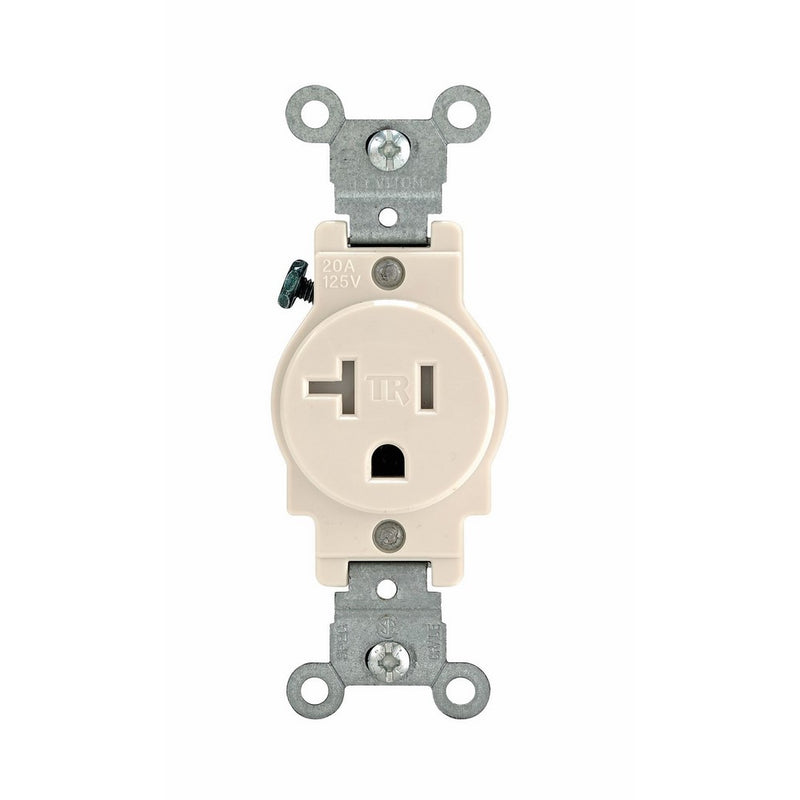 Leviton T5020-T 20-Amp, 125 Volt, Narrow Body Single Receptacle, Straight Blade, Tamper Resistant, Commercial Grade, Grounding, Ivory