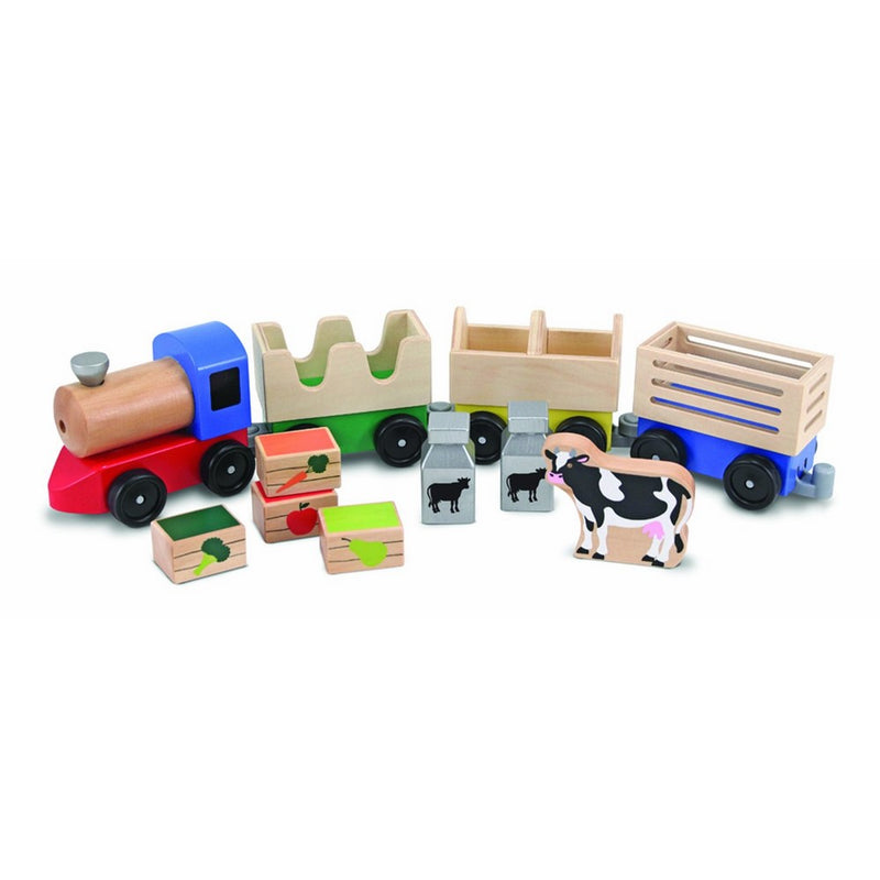 Melissa & Doug Wooden Farm Train Set - Classic Wooden Toy (3 linking cars)