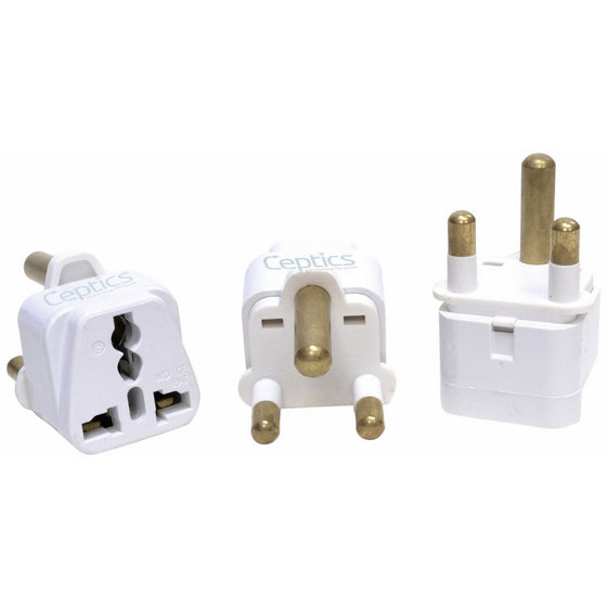 Ceptics South Africa Travel Plug Adapter (Type M) - 3 Pack [Grounded & Universal] (GP-10L-3PK)