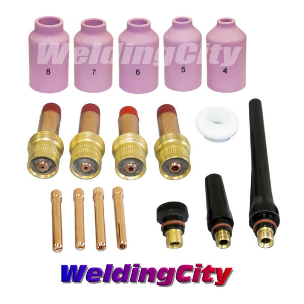WeldingCity TIG Welding Accessory Kit Cup-Collet-Gas Lens-Gasket-Back Cap 0.040"-1/16"-3/32"-1/8" for Torch 17, 18 & 26 T6