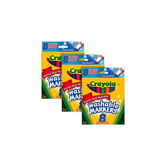 Crayola Washable Markers, Broad Tip, Bold Assorted Colors, 3 Packs of 24