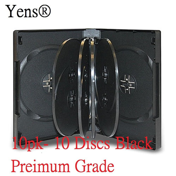 Yens 10B10DVD 10 Discs Storage CD DVD Case with Double Sided Flip Tray & Outer Clear Sleeve, Black, 10 Piece