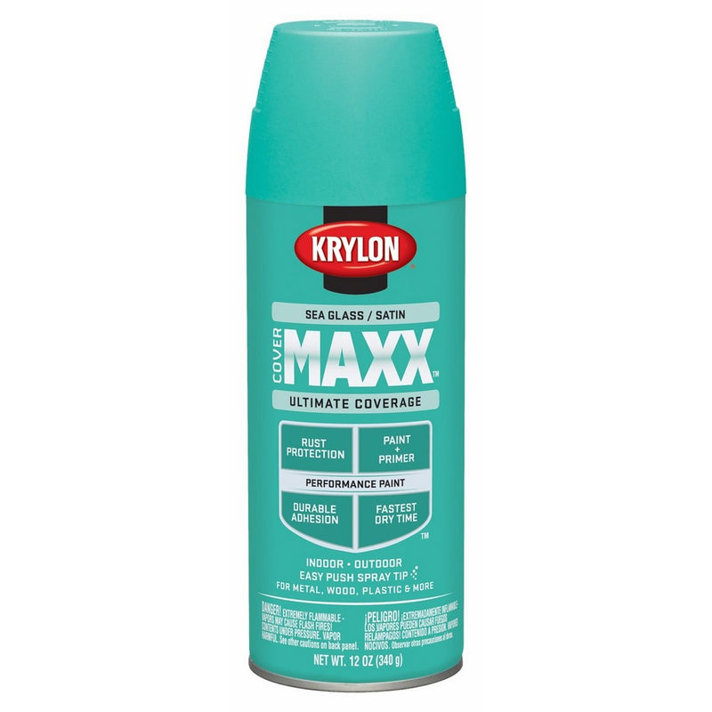 Krylon K09177000 COVERMAXX Spray Paint, Satin Sea Glass, 12 Ounce
