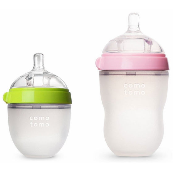 Comotomo Natural Feel Bundle - 2 Items: 8 Ounce & 5 Ounce Baby Bottles, Pink/Green