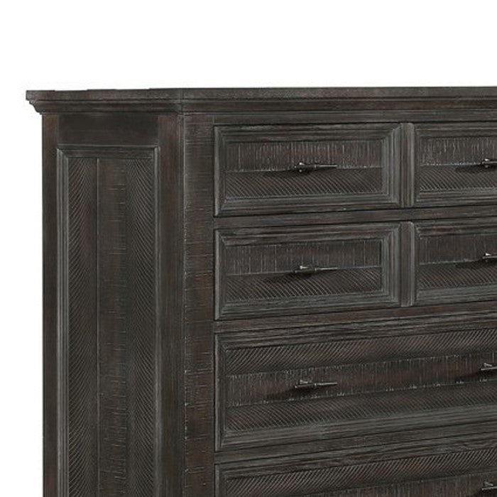 Transitional Style Wooden Chest with 8 Drawers, Dark Brown